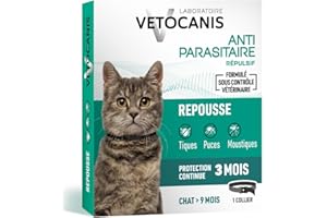 Vetocanis | Collier chat anti-puces et anti-tiques | Traitement et Protection Antiparasitaire Chat | Efficace 3 Mois | Pour Chat de + de 9 Mois | Résiste à l'Eau | Formulé sous contrôle Vétérinaire