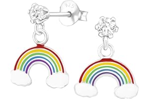 Monkimau Mädchen Ohrringe Regenbogen Ohrstecker aus 925 Sterling Silver echt Silber mit 2 Swarovski Kristallen
