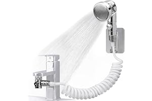 CEVILLAE Ducha para Lavabo, Cabezal de Ducha de Fregadero con Manguera Flexible, Ducha de Cocina con Desviador y Adaptadores, para Lavado de Cabello, Bebé, Discapacitado, Bañamiento de Mascotas (Plata)