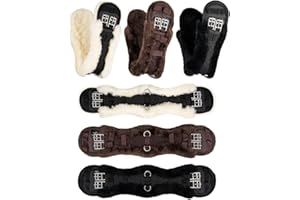 Equinate Sattelgurt Luke mit echtem Lammfell - anatomischer Kurzgurt Bauchgurt Dressurgurt 50 60 70 80cm Natur Braun Schwarz (50cm Schwarz)