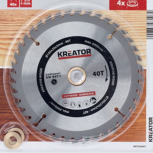 HSS Kreissägeblatt Ø 150 x 20 x 2 mm 40 Zähne Holzsägeblatt + 4 Reduzierringe - 3