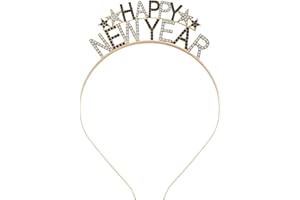 Charfia Happy New Year Headband, Rhinestone New Year Headbands for Adults 2025 Headband Tiara for Women Men, New Years Eve Party Hair Accessories Supplies 2025