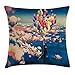 Produktbild Adventure Decor Throw Pillow Cushion Cover, Man Flying with Colorful Balloons in the Sky on Clouds Miracle Paint Print, Decorative Square Accent Pillow Case, 18 X 18 Inches, Coral Blue