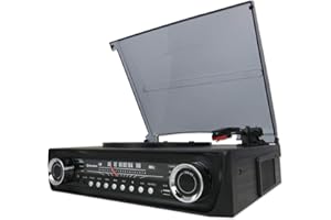 Roadstar TTR-9645EBT - Tocadiscos con Radio FM, Bluetooth, USB (3.0), Entrada Auxiliar y Salida de línea RCA, Color Negro