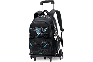 Pomefar Trolley School Bag for Boys, Rolling School Backpack With 6 Wheels， Side-Opening Waterproof School Bag For 15.6inch Laptop, School and Travel
