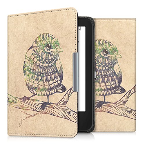 kwmobile Hülle für Tolino Shine 2 HD - Flipcover Case eReader Schutzhülle - Bookstyle Klapphülle Vogel Aztec Design Schwarz Grün Beige