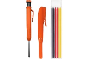 MEMOFYND 1 lápiz para carpintería con 1 tapa y 6 minas de repuesto, rotulador de agujeros profundos, lápiz para obras de construcción, rotulador de agujeros profundos, juego de portaminas para