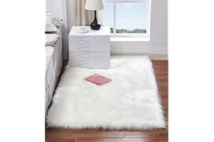 HARESLE Lammfell Teppich Schlafzimmer Teppich Hochflor Teppich Flauschig Teppich Pflegeleicht（ Weiß/90x160cm）