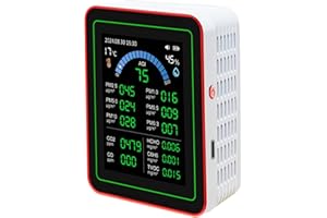 DENASH Medidor de Calidad del Aire, CO2 TVOC HCHO PM2.5 PM10 Temptet Detect Detect Battery Battery Almacenamiento de Datos Alimentado por Batería, 18 en 1, Batería de 2000 MAh,