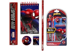 CARTOON Set cancelleria, Disney, Marvel, 5 pezzi, block notes, matite, accessori, idea regalo (Spiderman (1))
