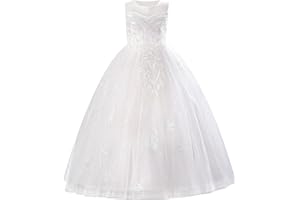 IDOPIP Enfant Fille Les Sequins Broderie Tulle Longue Robe Demoiselle d'honneur Fille Fleur Mariage La Fête Bal Officiel Soirée Anniversaire
