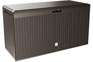 Mojawo 290 Liter Auflagenbox Kissenbox Gartenbox Gartentruhe schöne Rattanoptik inkl. Rollen für Polsterauflagen Kunststoff Mokka wasserdicht belastbar bis 100kg