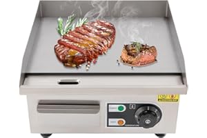 WANWANPER Elektrogrill, 14 Zoll Grillplatte Bratplatte Elektrisch 2000W Elektrischer Plancha Grill mit Ölspeicherbox für Straßenständen, Restaurants, Geschäften, Kantinen, 35.5 * 38 * 21cm