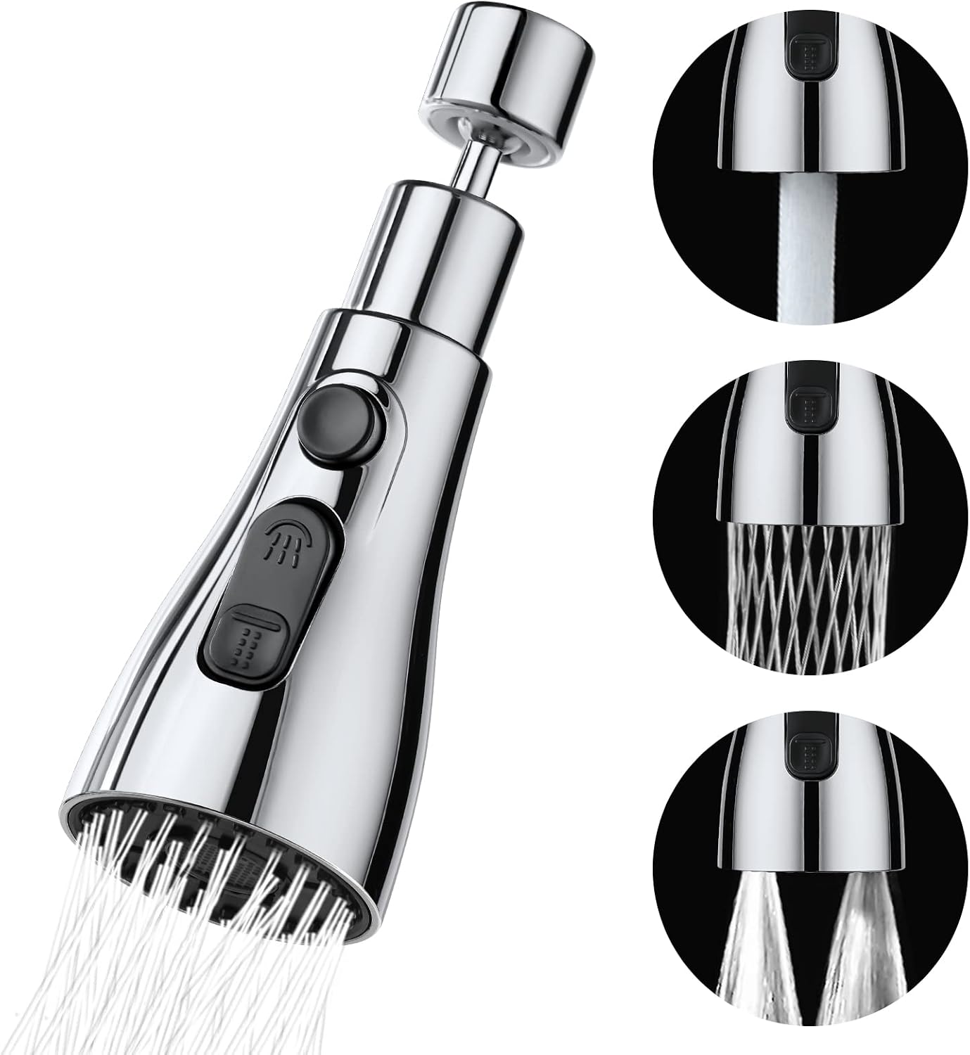 OSDUE Aireador Grifo Cocina de 360° Giratorio F24 M22 con Adaptador, 3 Modos Ajustable, Extension Difusor Atomizador Universal, Grifo Dispositivo Anti Salpicadura para Cocina, Cuarto de baño