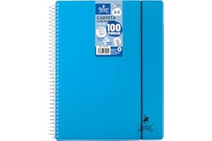 Starplast Carpeta Con Fundas Espiral Flexible - Organizadores, 100 fundas, Fundas Transparentes Lisas, A4, Tapa Plástico Resistente, Uso Escolar, Personal o de Oficina - Color Azul.