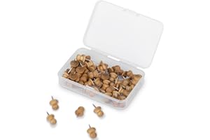 HUSAIHU 50 Pcs Wood Push Pins with Storage Box, Paper Holder Drawing Pins, Wooden Head Pin, Decorative Wood Thumb Tacks for Marking Map Notice Board and Bulletin Boards Craft Projects (Style B-50Pcs)