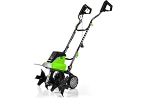 TANGZON Electric Tiller, 1200W/1500W Lawn Scarifier with 4/6 Tiller Blades, Adjustable Wheels and Foldable Handle, Mini Cultivator for Soil Loosening (43cm, Green)