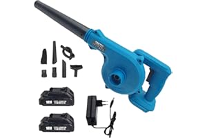 WAKKAPEINT Compact Cordless Leaf Blower Compatible with Makita 18V Battery, 2 IN 1 Electric Air Leaf Dust Blower for Home Garden Lawn Care Blowing Vacuuming Leaves (with TWO 3.0Ah Battery and ONE Charger)