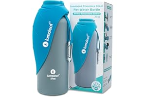 LumoLeaf Gourde Isotherme pour Chien 800 ML en Acier Inoxydable – Garde l’Eau Fraîche ou Tiède, Gamelle de Voyage Intégrée, Étanche, Ouverture pour Ajouter Glaçons Nettoyer Facilement (Bleu, 800 ML)