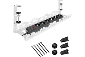 Mimoke Cesta de gestión de Cables Ajustable, sin perforación, Almacenamiento Pesado, Extensible de 40 a 74 cm, Capacidad hasta 15 kg, diseño ventilado, Adecuado para Oficina, Blanco
