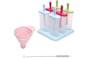 DHWEKU Glace 6 Cavités, Avec Batonnet Glace, Brosses Et Entonnoirs Pliants, Silicone Moule à Glace Pour Glace, Sans BPA