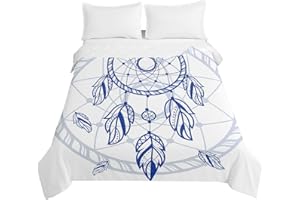 Surwin Colcha de Verano Reversible con Estampado Atrapasueños 3D, Edredón Cubrecama Rellenos de Algodón, Microfibra Colcha Suave y Transpirable de Primavera y Entretiempo (Azul,220x240cm)