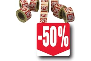 Affichesstore 30287 - Rouleau de 500 Étiquettes Autocollantes -50% - Format Carré 35x35mm - Brillantes - Adhésives - Stickers Remise Pourcentage