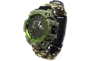 YzoTek 6 in 1 Outdoor Survival Bracelet Watch, Emergency Sports Waterproof Wristband First Aid Tools with Paracord, Compass, Thermometer, Whistle, Fire Starter for Camping & Adventure