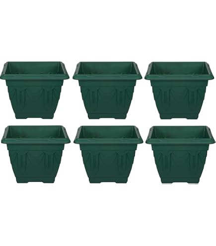 Set Of 4 Square Venetian Planters - 30cm Black Plastic Pots For Indoor & Outdoor Plants, 10L Capacity