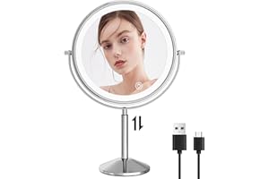 TUSHENGTU 9" Magnifying Makeup Mirror with LightLED Rechargeable 3000mAh,10x Height Adjustable Shaving Mirrors Free Standing Desk Vanity Mirror Chrome(940C10X)