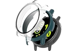 KZIOACSH Case with Screen Protector for Garmin Vivoactive 5,2 Pack Ultra Slim Full Coverage Hard PC Proctective Case Lightweight Shockproof Anti-Scratch Bumper Cover with Tempered Glass,Clear+Green