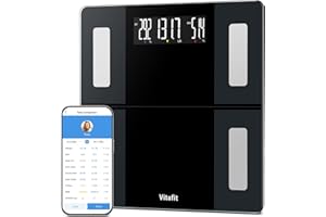 Vitafit bascula de baño, Alta Precisión Aseguró por Fábrica Profesional DESDE 2001, Bascula Grasa Corporal y Muscular con App, Bascula Inteligente 13 Composición de Corporal Peso IMC,250kg, Negro