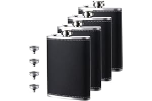 Kamiya Flasque - 227 ML/ 8oz - Lot de 4 Flasque a Alcool et Entonnoir - Flasque Whisky en Acier Inoxydable-Noir