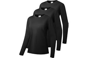 HOLURE 3 Pack or 5 Pack Women's Cotton Long Sleeve T-Shirts Crew-Neck Shirt Classic-Fit Shirt Soft Breathable Casual Tee Fashion Basic Tops