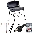 Amazon Brand - Umi Grill Beat Drum Charcoal BBQ Set for Home | Large Cooking Area, Easy Assembly, Warming Rack | Includes Skewers, Tong, Spices, & Cover (Black)