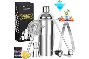 FUUHOMDY Cocktail Making Set,Cocktail Shaker Set 6 Pieces 750ml Capacity with Bar Accessories and Recipes Made of Food Grade Stainless Steel 304 Great for Home and Bar Use or As a Gift