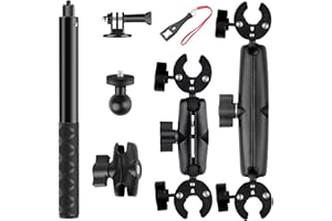 NEWFUN Support Camera, Accessoire pour insta360 x4, Kit Moto pour insta360 x4,X3,X2,Rotation à 360 degrés, Double Pince, Double Stabilité, Support Moto, Compatible avec Plusieurs Appareils