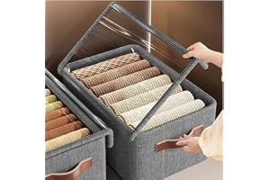 STARFLYER Fabric Storage Cube Organizer, Grey with Lid | 26L, Foldable Box with Metal Frame, Heavy Duty Clothes Storage, Hanging Rod