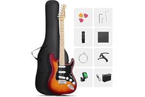 DONNER DST-80 Guitarra Eléctrica Kit para Principiantes de 39” con Amplificador, Pastilla Clásica SSS, Incluye Funda, Afinador, Capodastro, Correa, Púas y Lecciones en Línea Gratuitas