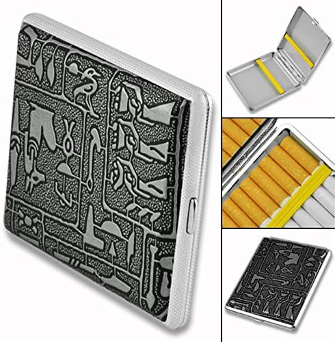 WITUSE Silver Cigarette Box Case Metal Holder Egyptian Pattern