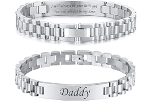 TempBeau Daddy Gifts Mens Bracelets : Engraved Dad Silver Black Link Chains BEST DAD EVER Stainless Steel 21cm Jewelry Gift in Father's Day Birthday Thanksgiving Christmas