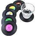 Dr.JIEER 6 Pcs Black Retro CD Record Coasters (6)