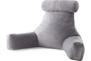 Linenspa extra großes Rückenkissen mit Nackenstütze – Lesekissen aus zerkleinertem Memory Foam, perfekt zur Rückenstützung beim Entspannen – weicher Velours-Bezug, Grau