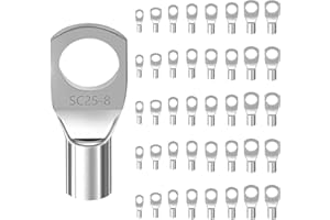 JIUJUDA9 40 Pcs SC Cable Lugs Set, Tinned Copper Battery SC Ring Terminal Connectors, Battery Cable Ends Lugs, Electrical Tubular Terminals Connectors Crimp Lugs Wire Connectors for Auto Cars Boats