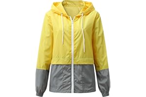 ERZU Giacca Antipioggia da Donna in Misto di Colori Impermeabile Leggera Giacca a Impermeabile con Cappuccio