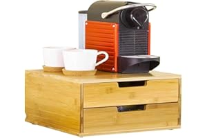 Avilia Portacápsulas de bambú con 2 cajones – Organizador multifuncional para cápsulas de café, infusiones y azúcar – Gran capacidad, ecológico y resistente