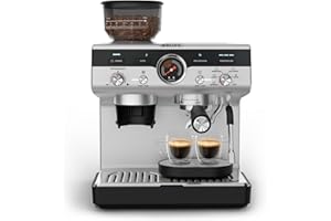 Krups Precision, Machine Expresso Manuelle avec moulin, 30 Niveaux de mouture, 15 Bars, Buse Vapeur, 3 Températures, Interface Intuitive, Cappuccino, XP801T10