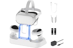 NexiGo Station de Recharge Avancée avec LED pour Oculus Quest 2, Support d'Affichage pour Casque Support de Contrôleur, 2 Piles Rechargeables, Câble Magnétique