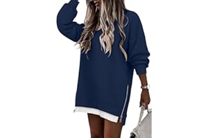 CHICZONE Women's Long Sleeve Sweatshirts Crewneck Casual Pullover Fall Zipper Slit Hoodies Oversized Top Jumpers
