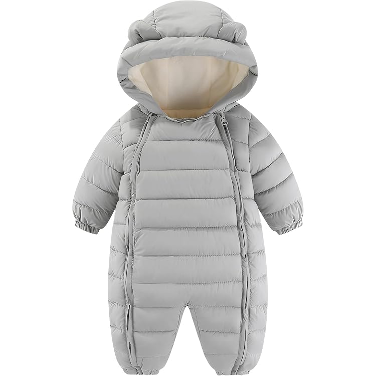 Combinaison Neige Bébé Avec Capuche à Oreilles - Coupe-vent Chaude - Couvre-pieds Intégrés - Taille 3-18 Mois - Double Fermeture éclair - 11